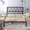 imageNovilla 14 Inch Twin Bed Frame with Headboard Platform Bed Frame No Box Spring Needed Metal Twin Bed Frame with Storage Space Wooden Slats Support Easy Assembly BlackBlack