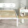 imageNovilla 14 Inch Twin Bed Frame with Headboard Platform Bed Frame No Box Spring Needed Metal Twin Bed Frame with Storage Space Wooden Slats Support Easy Assembly BlackWhite
