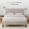 imageNovilla Full Size Bed Frame Upholstered Platform Bed Frame Full Bed Frame with Headboard No Box Spring Needed NoiseFree Easy Assembly GrayLight Beige