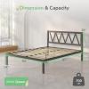 imageNovilla Full Size Bed Frame with Headboard Metal Platform Bed Frame Heavy Duty No Box Spring Needed Wood Slat Support Easy Assembly WhiteBlack