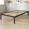 imageNovilla Full Size Bed Frame with Headboard Metal Platform Bed Frame Heavy Duty No Box Spring Needed Wood Slat Support Easy Assembly WhiteBlack