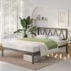 imageNovilla Full Size Bed Frame with Headboard Metal Platform Bed Frame Heavy Duty No Box Spring Needed Wood Slat Support Easy Assembly WhiteBlack