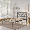 imageNovilla Full Size Bed Frame with Headboard Metal Platform Bed Frame Heavy Duty No Box Spring Needed Wood Slat Support Easy Assembly WhiteBlack