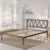 imageNovilla Full Size Bed Frame with Headboard Metal Platform Bed Frame Heavy Duty No Box Spring Needed Wood Slat Support Easy Assembly WhiteBlack