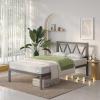 imageNovilla Full Size Bed Frame with Headboard Metal Platform Bed Frame Heavy Duty No Box Spring Needed Wood Slat Support Easy Assembly WhiteBlack