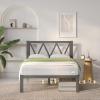 imageNovilla Full Size Bed Frame with Headboard Metal Platform Bed Frame Heavy Duty No Box Spring Needed Wood Slat Support Easy Assembly WhiteBlack