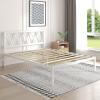 imageNovilla Full Size Bed Frame with Headboard Metal Platform Bed Frame Heavy Duty No Box Spring Needed Wood Slat Support Easy Assembly WhiteCream White