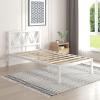 imageNovilla Full Size Bed Frame with Headboard Metal Platform Bed Frame Heavy Duty No Box Spring Needed Wood Slat Support Easy Assembly WhiteCream White