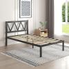 imageNovilla Full Size Bed Frame with Headboard Metal Platform Bed Frame Heavy Duty No Box Spring Needed Wood Slat Support Easy Assembly WhiteDark Black