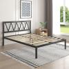 imageNovilla Full Size Bed Frame with Headboard Metal Platform Bed Frame Heavy Duty No Box Spring Needed Wood Slat Support Easy Assembly WhiteDark Black