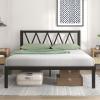 imageNovilla Full Size Bed Frame with Headboard Metal Platform Bed Frame Heavy Duty No Box Spring Needed Wood Slat Support Easy Assembly WhiteDark Black
