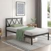 imageNovilla Full Size Bed Frame with Headboard Metal Platform Bed Frame Heavy Duty No Box Spring Needed Wood Slat Support Easy Assembly WhiteDark Black