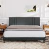 imageNovilla Queen Bed Frame and Upholstered Headboard Queen Size Bed Frame with Adjustable Headboard No Box Spring Needed Heavy Duty Feet Easy Assembly Dark Grey