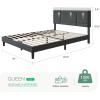 imageNovilla Queen Bed Frame with Headboard Linen Upholstered Bed Frame Queen Size No Box Spring Needed Heavy Duty Feet Easy Assembly Dark Grey