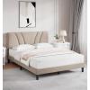 imageNovilla Queen Bed Frame with Headboard Linen Upholstered Bed Frame Queen Size with Wood Slats Support No Box Spring Needed Heavy Duty Feet Easy Assembly BeigeBeige