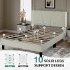 imageNovilla Queen Bed Frame with Headboard Linen Upholstered Bed Frame Queen Size with Wood Slats Support No Box Spring Needed Heavy Duty Feet Easy Assembly BeigeWhite Velvet