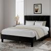 imageNovilla Queen Bed Frame with Headboard Linen Upholstered Bed Frame Queen Size with Wood Slats Support No Box Spring Needed Heavy Duty Feet Easy Assembly BeigeBlack Velvet