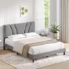 imageNovilla Queen Bed Frame with Headboard Linen Upholstered Bed Frame Queen Size with Wood Slats Support No Box Spring Needed Heavy Duty Feet Easy Assembly BeigeGrey