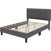 imageNovilla Queen Bed Frame with Headboard Linen Upholstered Bed Frame Queen Size with Wood Slats Support No Box Spring Needed Heavy Duty Feet Easy Assembly BeigeGrey