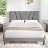 imageNovilla Queen Bed Frame with Headboard Linen Upholstered Bed Frame Queen Size with Wood Slats Support No Box Spring Needed Heavy Duty Feet Easy Assembly BeigeGrey