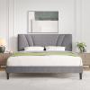 imageNovilla Queen Bed Frame with Headboard Linen Upholstered Bed Frame Queen Size with Wood Slats Support No Box Spring Needed Heavy Duty Feet Easy Assembly BeigeLight Grey