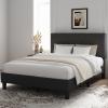 imageNovilla Queen Bed Frame with Headboard Linen Upholstered Bed Frame Queen Size with Wood Slats Support No Box Spring Needed Heavy Duty Feet Easy Assembly BeigeDark Grey