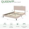 imageNovilla Queen Bed Frame with Headboard Linen Upholstered Bed Frame Queen Size with Wood Slats Support No Box Spring Needed Heavy Duty Feet Easy Assembly BeigeLight Beige