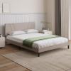 imageNovilla Queen Bed Frame with Headboard Linen Upholstered Bed Frame Queen Size with Wood Slats Support No Box Spring Needed Heavy Duty Feet Easy Assembly BeigeBeige