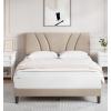 imageNovilla Queen Bed Frame with Headboard Linen Upholstered Bed Frame Queen Size with Wood Slats Support No Box Spring Needed Heavy Duty Feet Easy Assembly BeigeBeige