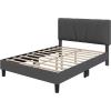 imageNovilla Queen Bed Frame with Headboard Linen Upholstered Bed Frame Queen Size with Wood Slats Support No Box Spring Needed Heavy Duty Feet Easy Assembly BeigeDark Grey