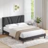 imageNovilla Queen Bed Frame with Headboard Linen Upholstered Bed Frame Queen Size with Wood Slats Support No Box Spring Needed Heavy Duty Feet Easy Assembly BeigeDark Grey