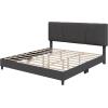 imageNovilla Queen Bed Frame with Headboard Linen Upholstered Bed Frame Queen Size with Wood Slats Support No Box Spring Needed Heavy Duty Feet Easy Assembly BeigeDark Grey
