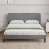 imageNovilla Queen Bed Frame with Headboard Linen Upholstered Bed Frame Queen Size with Wood Slats Support No Box Spring Needed Heavy Duty Feet Easy Assembly BeigeLight Grey