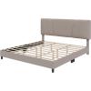 imageNovilla Queen Bed Frame with Headboard Linen Upholstered Bed Frame Queen Size with Wood Slats Support No Box Spring Needed Heavy Duty Feet Easy Assembly BeigeBeige