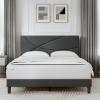 imageNovilla Queen Size Bed Frame Upholstered Platform Bed with Adjustable Headboard Queen Bed Frame Upholstered Platform with Strong Wooden Slats Easy Assembly Dark Grey