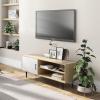 imageNovilla TV Stand for TVs up to 50 Inches Modern Barn Door Entertainment Center TV Console TV Table with Storage Bookcase Shelf for Living Room 43 Inches BrownWhite