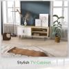 imageNovilla TV Stand for TVs up to 50 Inches Modern Barn Door Entertainment Center TV Console TV Table with Storage Bookcase Shelf for Living Room 43 Inches BrownWhite