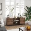 imageNovilla TV Stand for TVs up to 50 Inches Modern Barn Door Entertainment Center TV Console TV Table with Storage Bookcase Shelf for Living Room 43 Inches BrownWalnut
