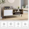 imageNovilla TV Stand for TVs up to 50 Inches Modern Barn Door Entertainment Center TV Console TV Table with Storage Bookcase Shelf for Living Room 43 Inches BrownWhite