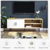imageNovilla TV Stand for TVs up to 50 Inches Modern Barn Door Entertainment Center TV Console TV Table with Storage Bookcase Shelf for Living Room 43 Inches BrownWhite