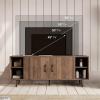 imageNovilla TV Stand for TVs up to 50 Inches Modern Barn Door Entertainment Center TV Console TV Table with Storage Bookcase Shelf for Living Room 43 Inches BrownWalnut