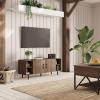 imageNovilla TV Stand for TVs up to 50 Inches Modern Barn Door Entertainment Center TV Console TV Table with Storage Bookcase Shelf for Living Room 43 Inches BrownWalnut