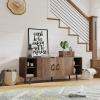 imageNovilla TV Stand for TVs up to 65 Inches Modern Barn Door Entertainment Center TV Console TV Table Storage Bookcase Shelf for Living Room 58 Inches WalnutWalnut