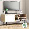 imageNovilla TV Stand for TVs up to 65 Inches Modern Barn Door Entertainment Center TV Console TV Table Storage Bookcase Shelf for Living Room 58 Inches WalnutWhite