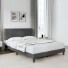 imageNovilla Queen Bed Frame with Headboard Linen Upholstered Bed Frame Queen Size No Box Spring Needed Heavy Duty Feet Easy Assembly Dark Grey