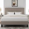 imageNovilla Queen Bed Frame with Headboard Linen Upholstered Bed Frame Queen Size with Wood Slats Support No Box Spring Needed Heavy Duty Feet Easy Assembly BeigeBeige