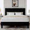 imageNovilla Queen Bed Frame with Headboard Linen Upholstered Bed Frame Queen Size with Wood Slats Support No Box Spring Needed Heavy Duty Feet Easy Assembly BeigeBlack Velvet