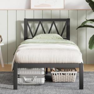imageNovilla 14 Inch Full Size Bed Frame with Headboard White Metal Platform Bed Frame Full Bed Frame No Box Spring Needed Easy AssemblyWith Headboardblack a