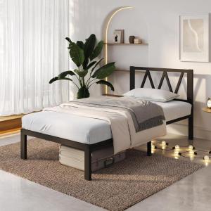 imageNovilla 14 Inch Full Size Bed Frame with Headboard White Metal Platform Bed Frame Full Bed Frame No Box Spring Needed Easy AssemblyWith Headboardblack B
