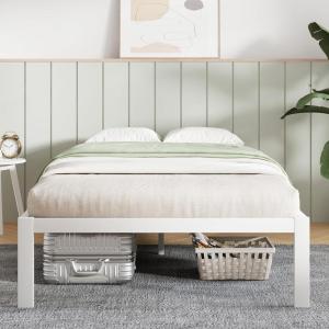 imageNovilla 14 Inch Full Size Bed Frame with Headboard White Metal Platform Bed Frame Full Bed Frame No Box Spring Needed Easy AssemblyWithout Headboardwhite a